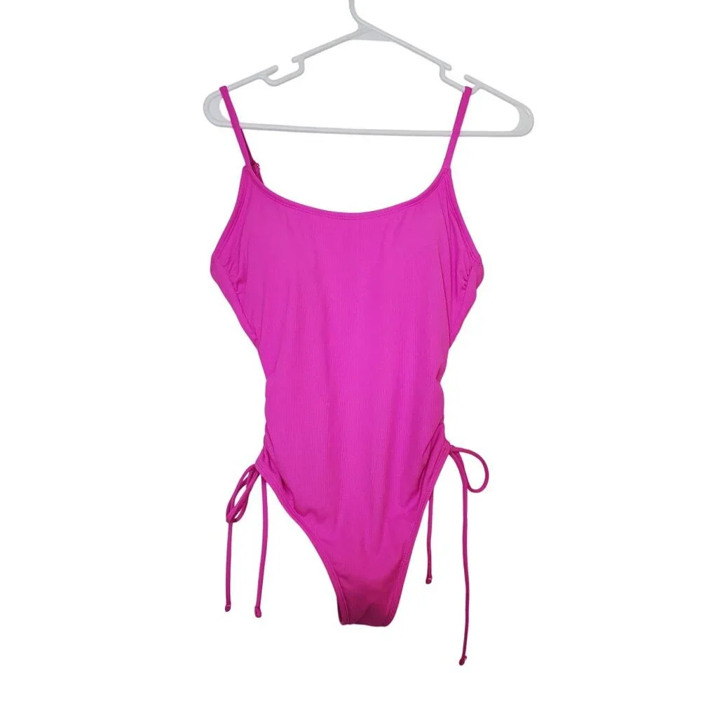 Shade & Shore Pink One-Piece Swimsuit With Adjustable Straps & Side Ties Medium - Picture 3 of 8
